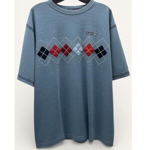 COOGI Argyle Embroidered T Shirt XL Light Blue Beaded Graphic Streetwear Tee